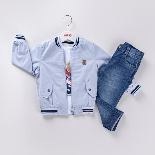 3-piece Boys Bomber Jacket, Shirt and Denim Pants set