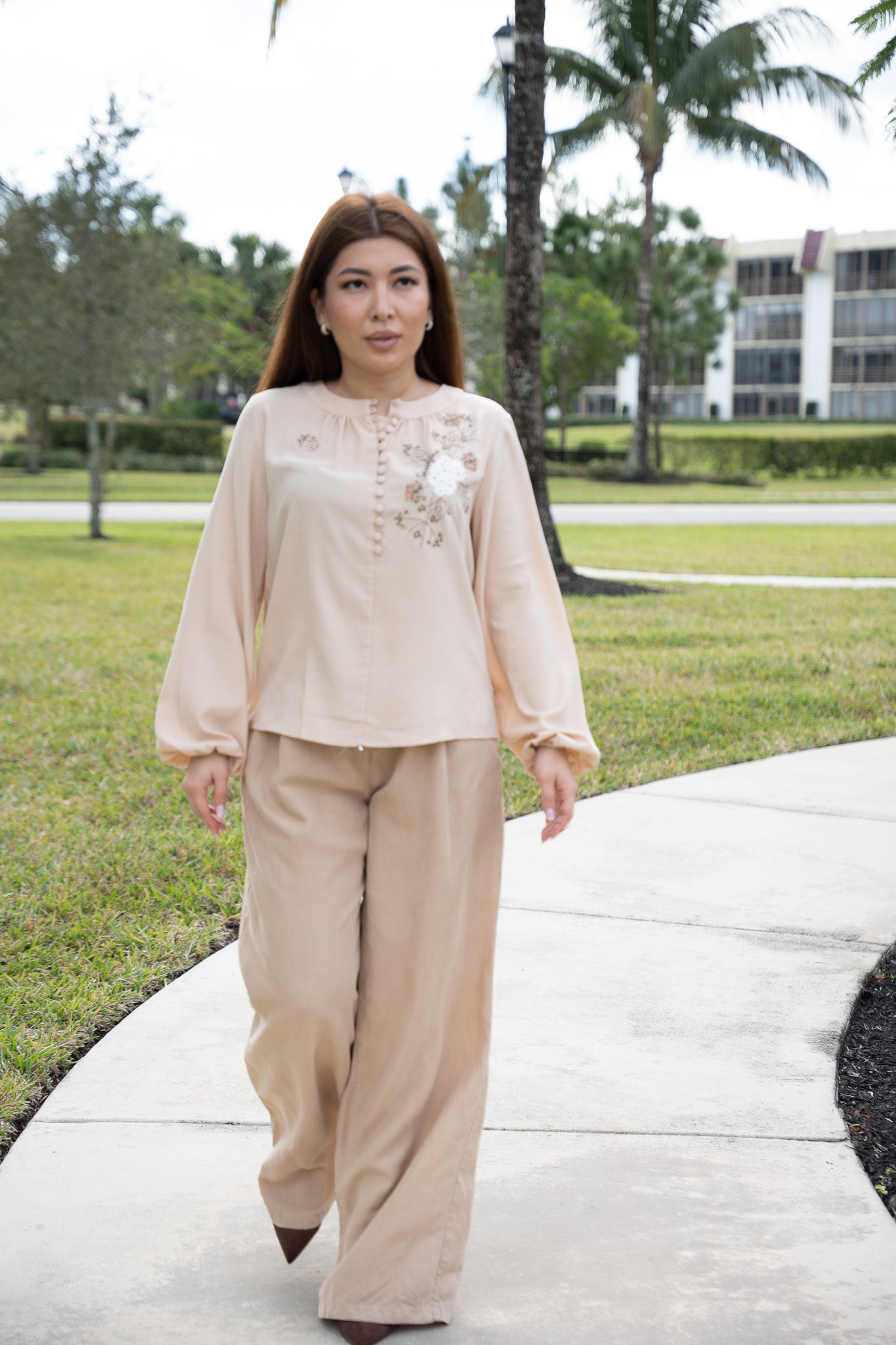 Beige Wide Leg Pants