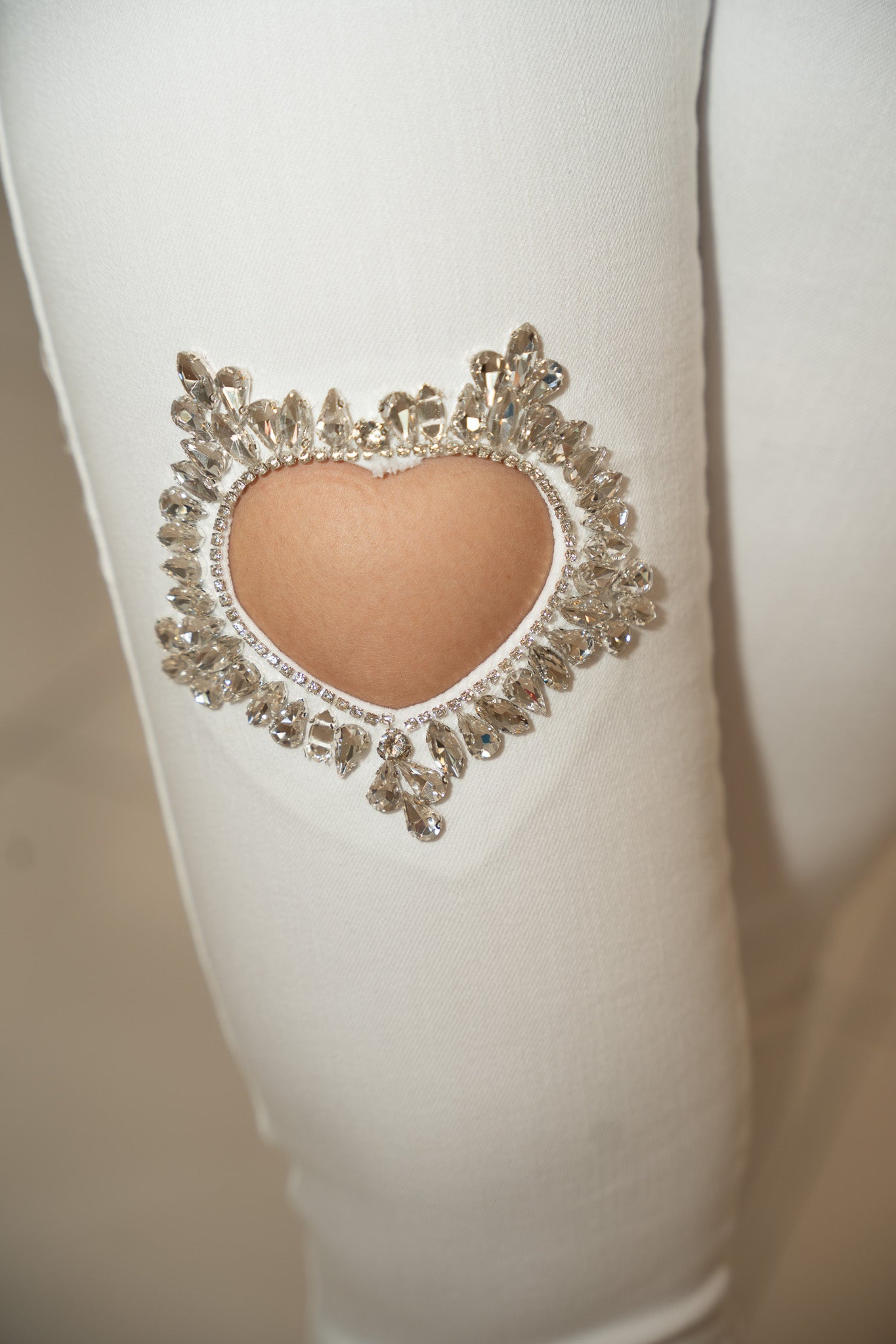 White Jeans with Crystal Heart Detail