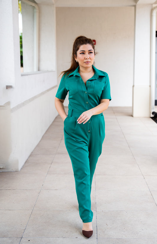 Button Down Pocket Jumpsuit