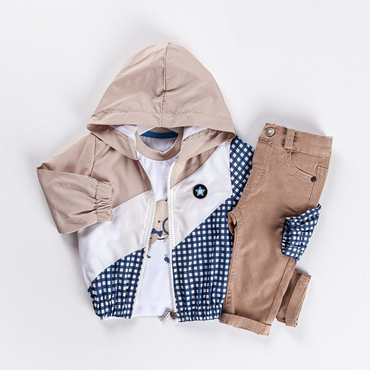 3-piece Boys Hooded Zipper Outer Jacket, T-Shirt & Pants Sets