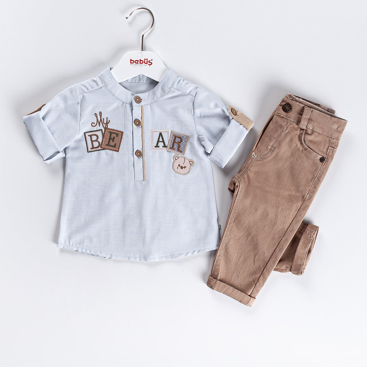 2-piece Boys "My Bear" Embroidered shirt and pants set