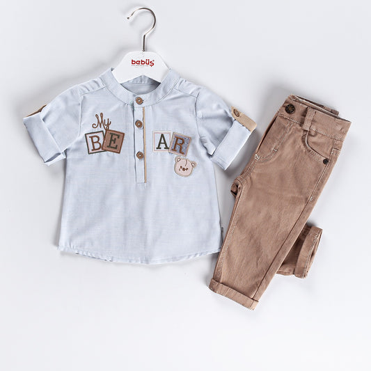 2-piece Boys "My Bear" Embroidered shirt and pants set