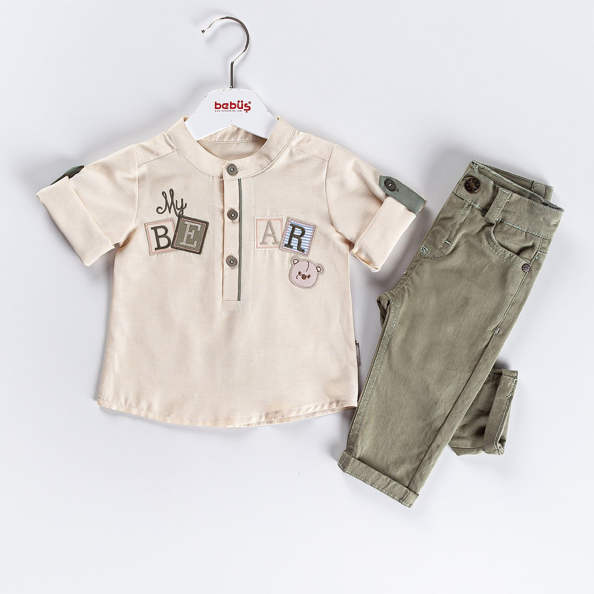 2-piece Boys "My Bear" Embroidered shirt and pants set