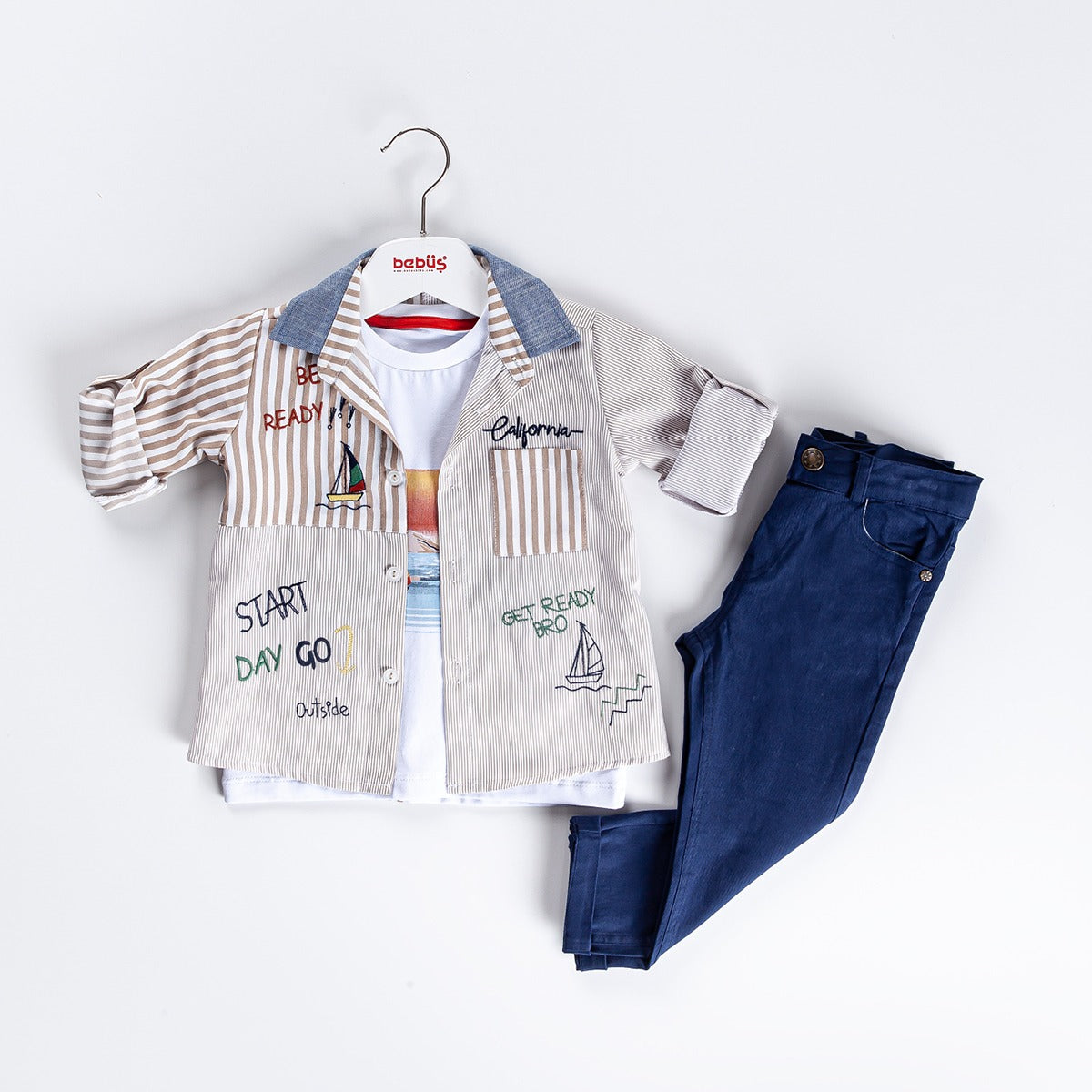 3-piece Boys Beach vibe Button Shirt, T-Shirt & Pants Sets