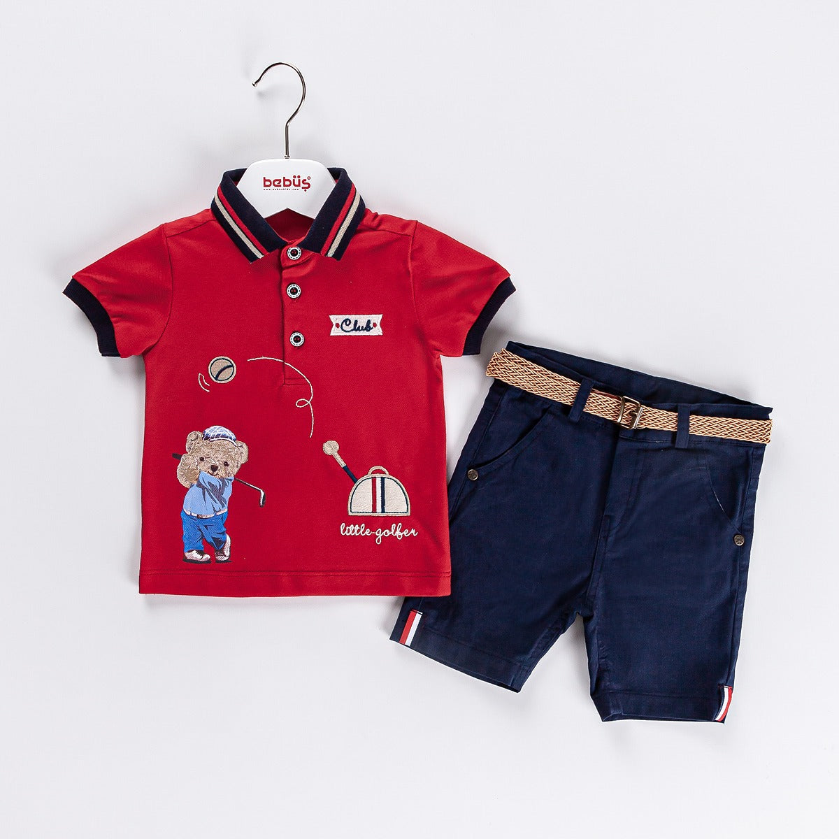 3-piece Boys Golf Themed Polo Shirt, Shorts & Belt Sets