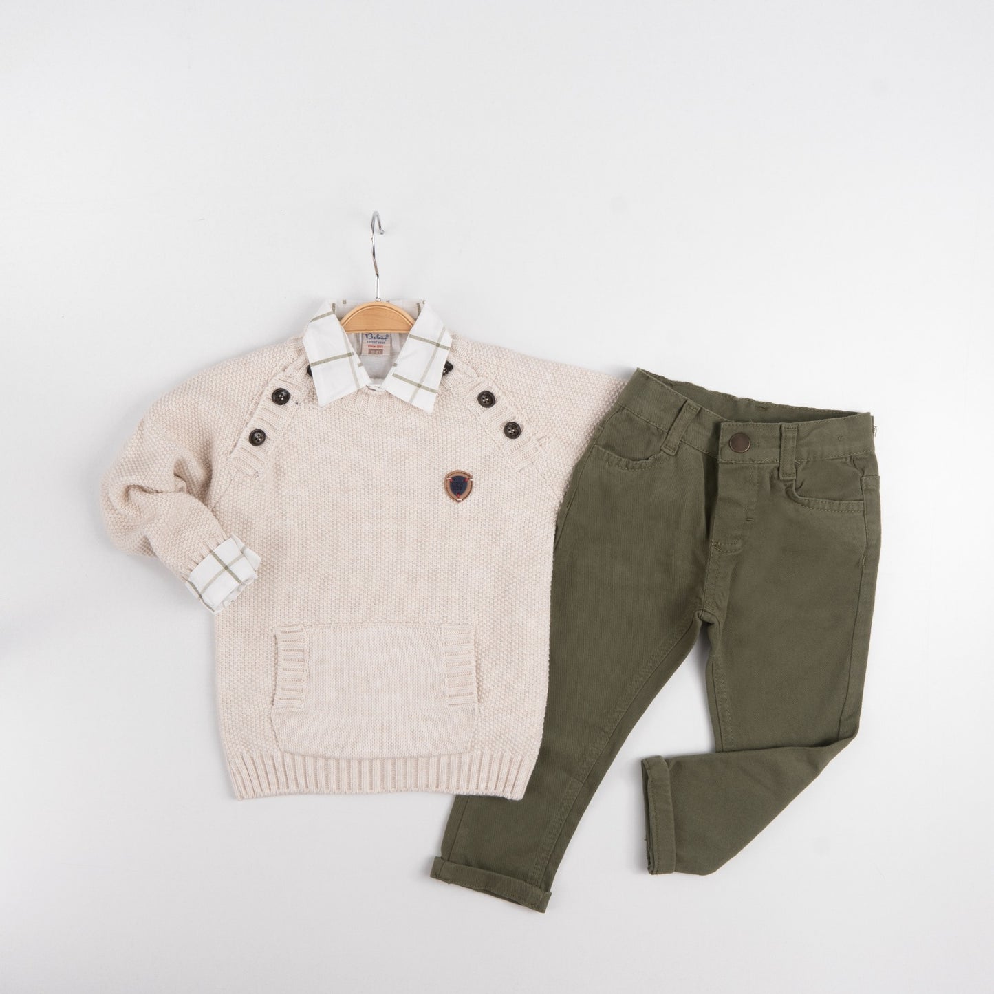 3-piece Boys Knitwear Long-Sleeve Cotton Jumper, Shirt and Pants set