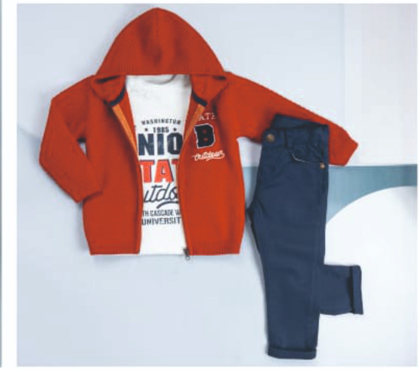 3-piece Boys Knitted Red Hooded Zipper Jacket, T-Shirt & Pants Sets