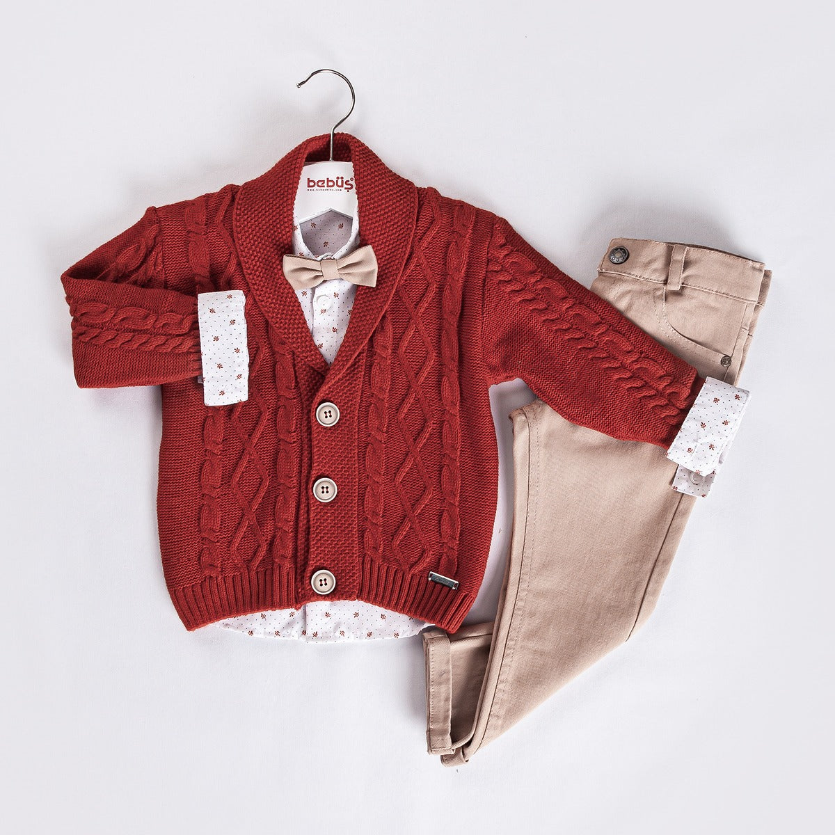 3-piece Boys V-Neck Jumper Knitwear Long-Sleeve Cotton Cardigan, Shirt and Pants set