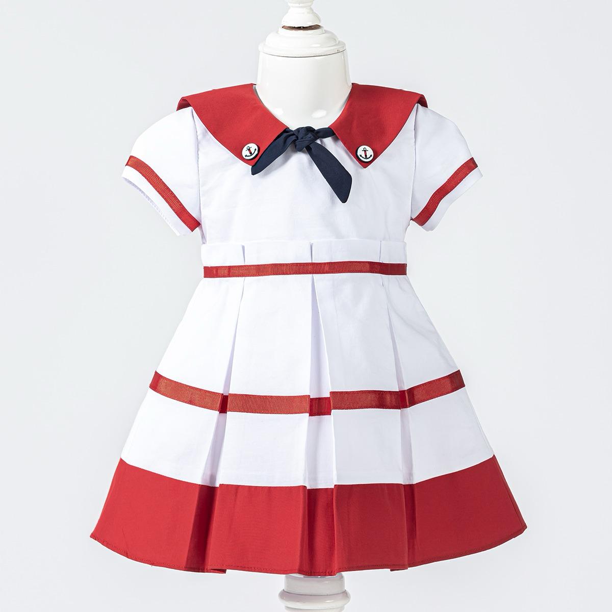 Girls Sailor White and Red Collared dress