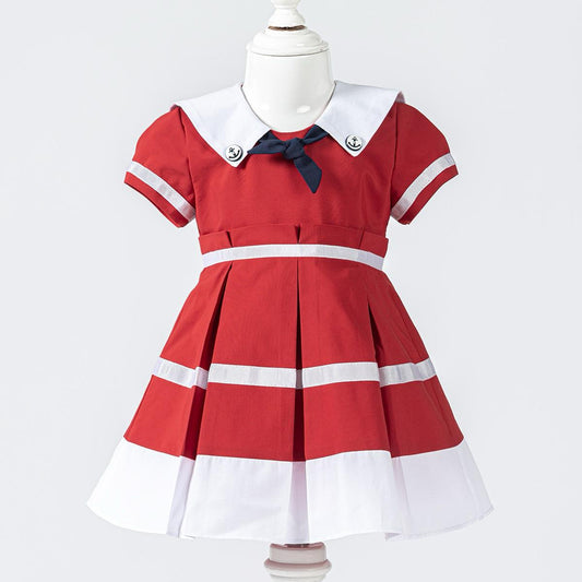 Girls Sailor Red and White Collared dress