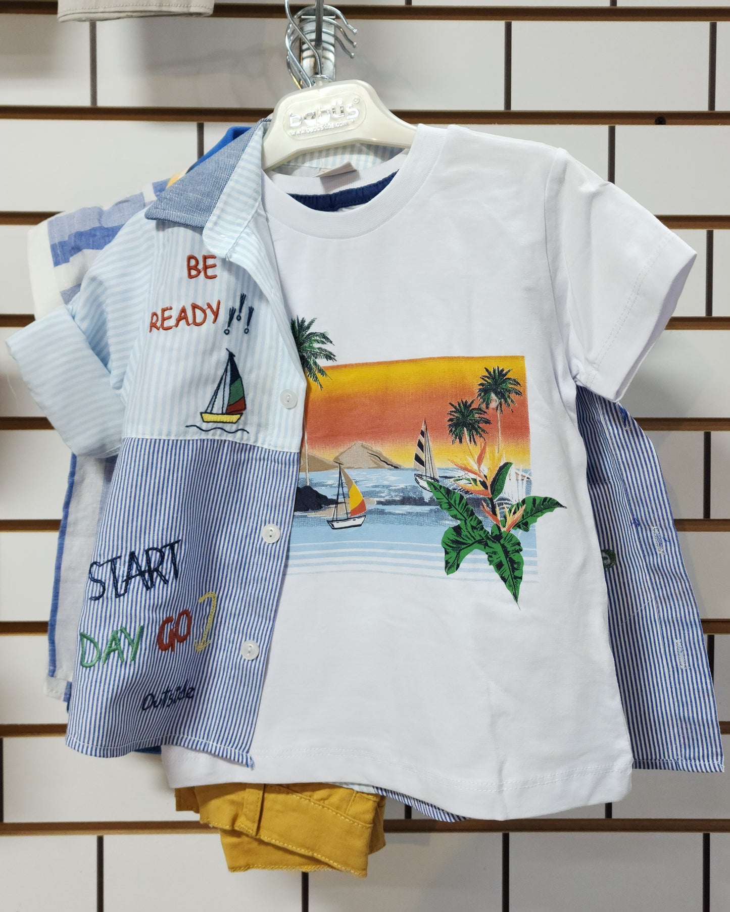 3-piece Boys Beach vibe Button Shirt with T-Shirt & Pants Set