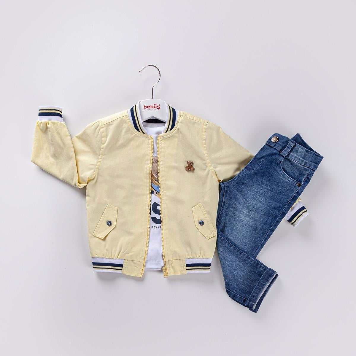 3-piece Boys Bomber Jacket, Shirt and Denim Pants set