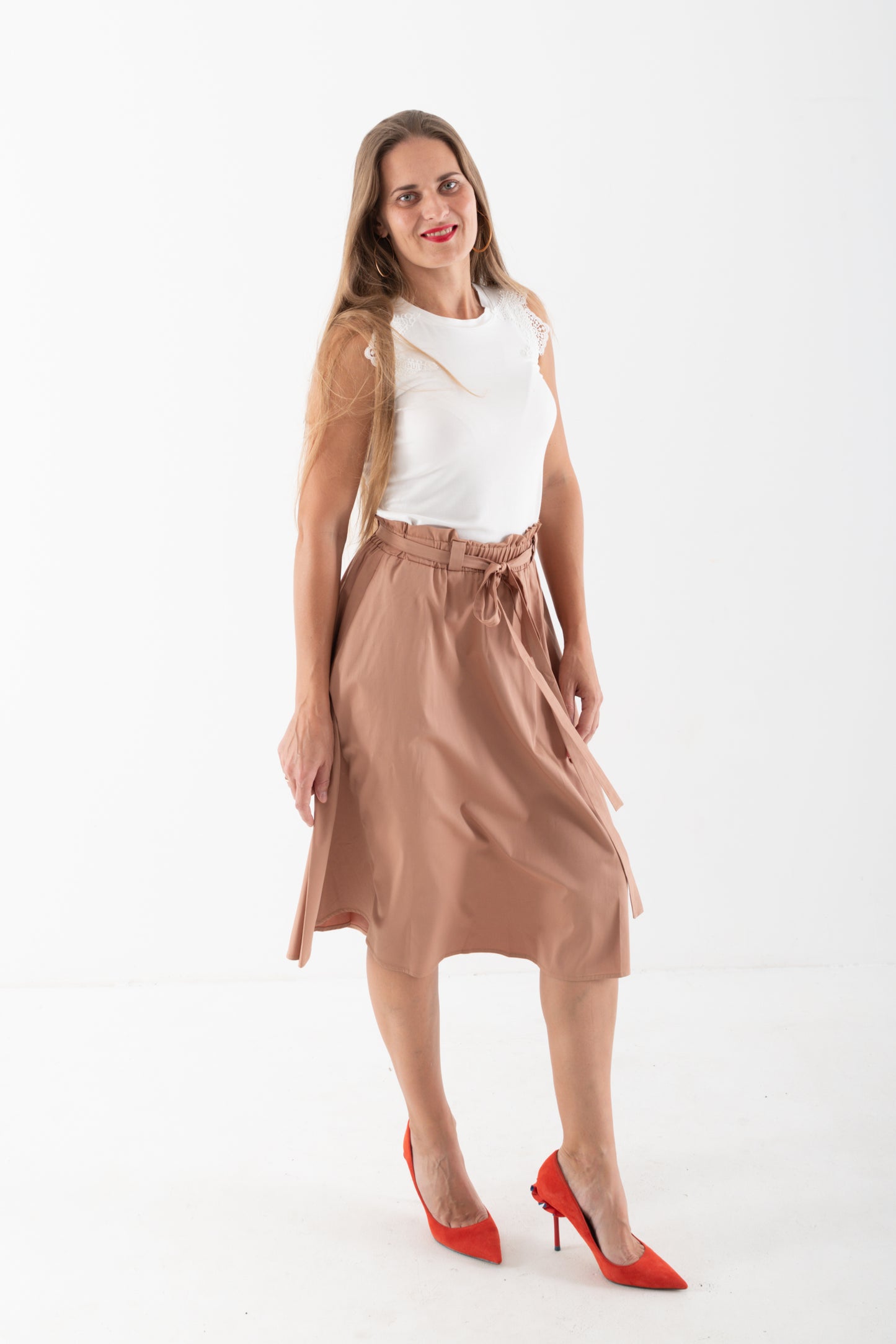 Satin Skirt with tie belt