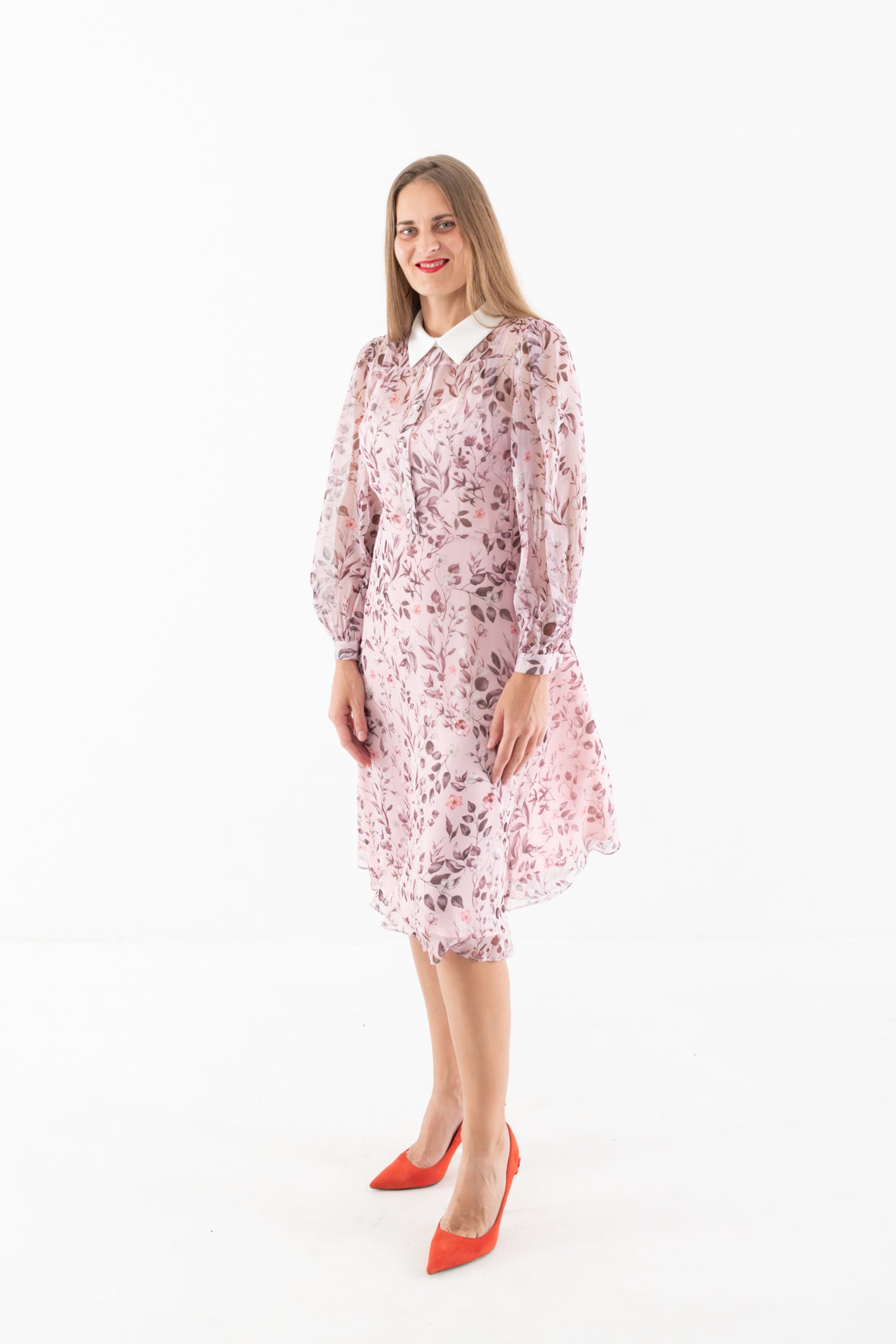 Rose Print Dress with white collar