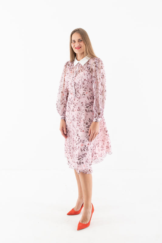 Rose Print Dress with white collar