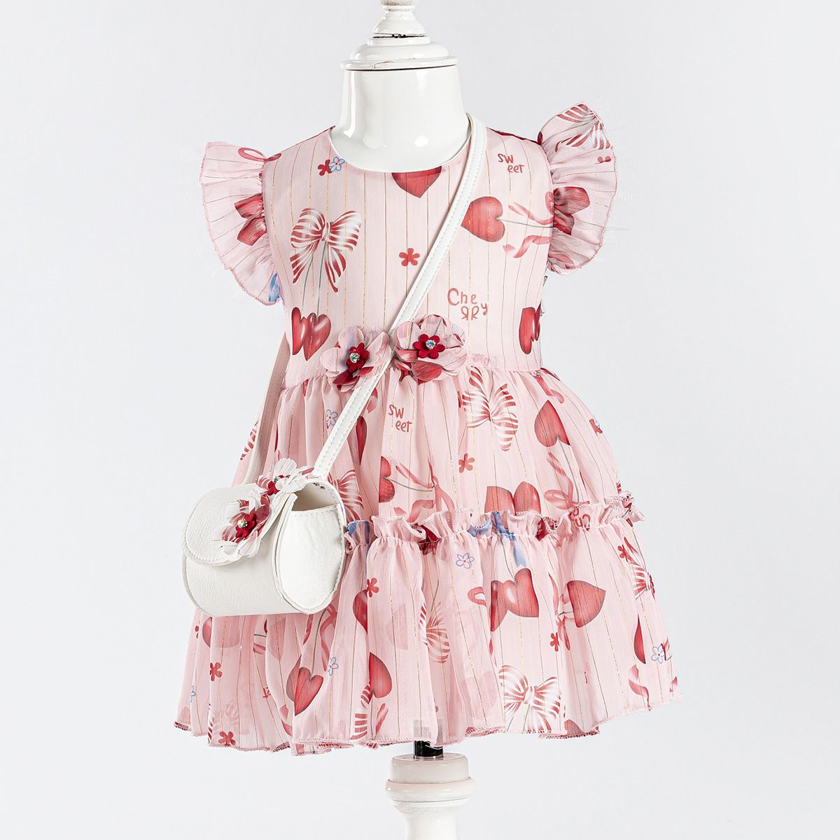 Bow & Heart Printed Pink Dress