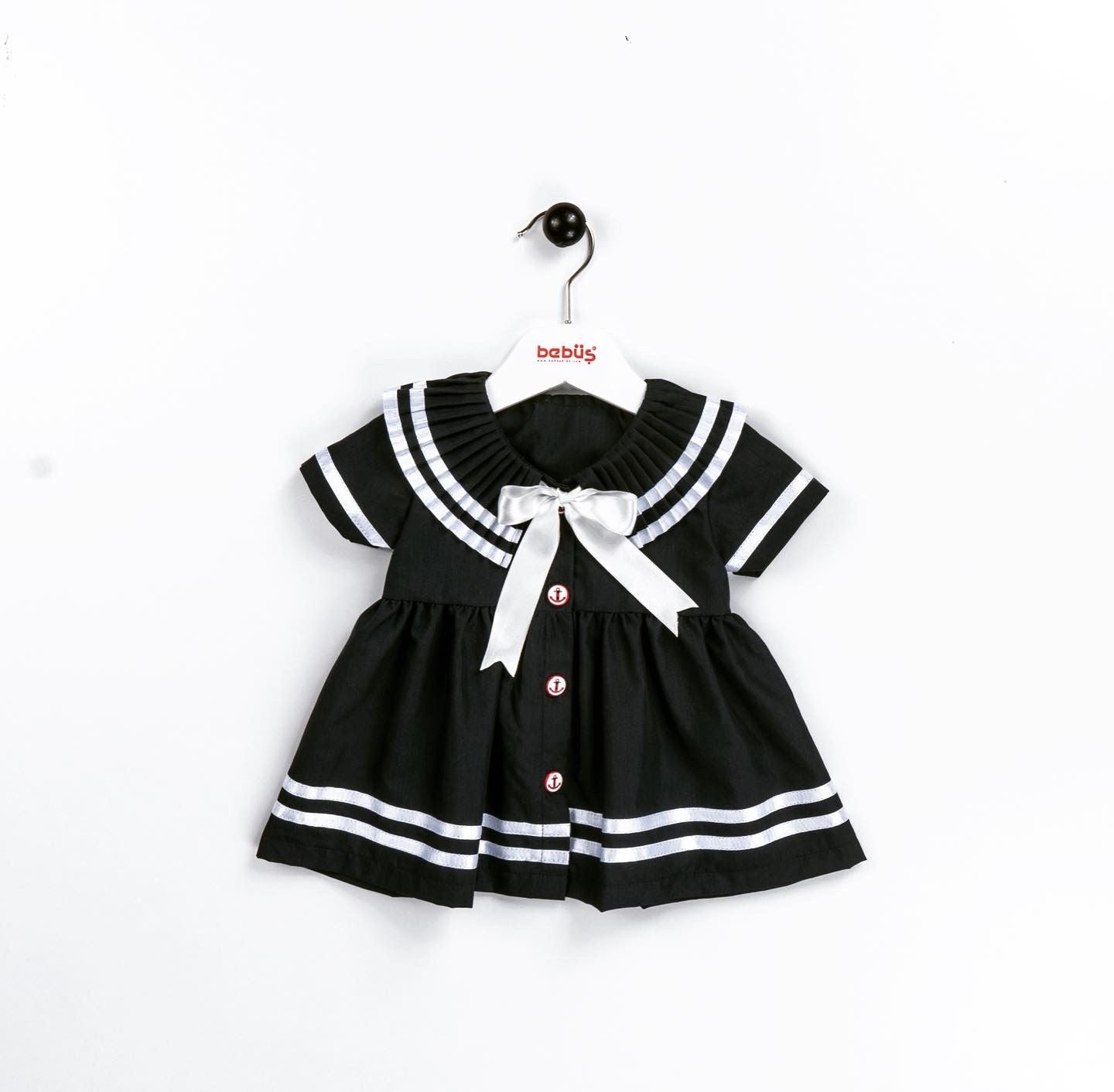 Girls Stripe & Bow Dress Black