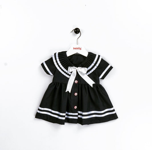 Girls Stripe & Bow Dress Black