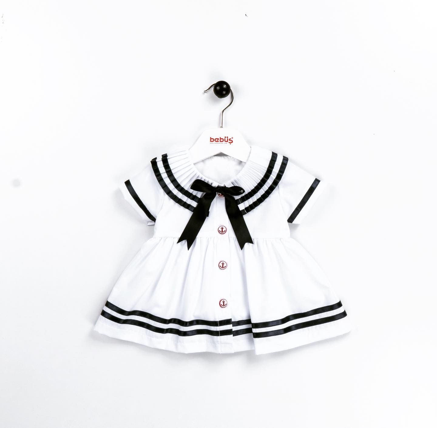 Girls Striped & Bow Dress White