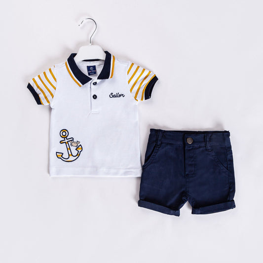 2-piece Boys Sailor Polo Shirt & Shorts Set Dark Blue