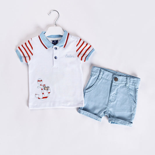 2-piece Boys Anchor Polo Shirt & Shorts Set