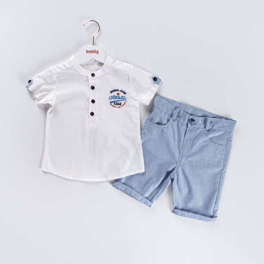 2-piece Boys No collar Shirt & Shorts Set Blue