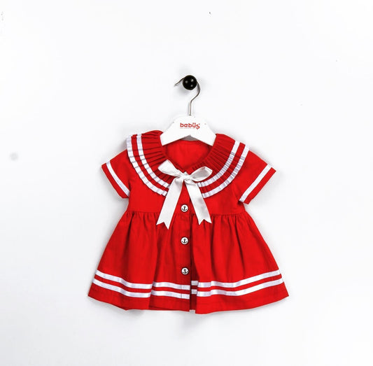 Girls Stripe & Bow Dress Red